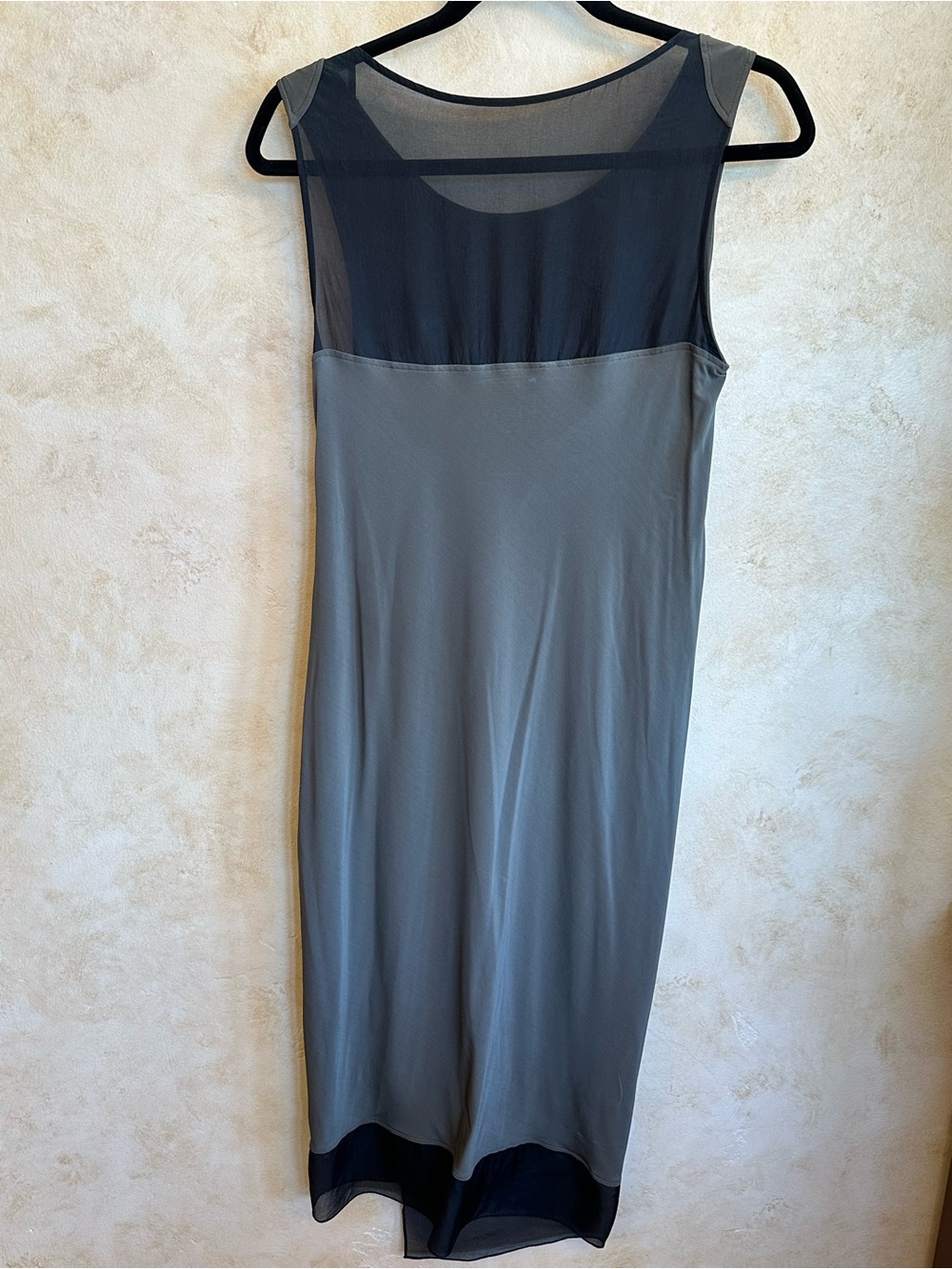 Helmut Lang Khaki and Black Sleeveless Midi Dress with Sheer Accents